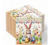 Shein 20 piezas Servilletas de Pascua - Servilletas desechables de doble capa impresas con lindos polluelos, conejos, huevos, flores y patrones primaverales