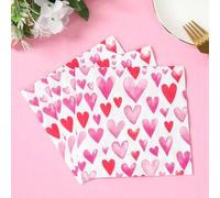 Shein 20 piezas Servilletas desechables con estampado de corazones a todo color, Servilletas de papel con patrón de corazones rosa y rojo, Vajilla para fies