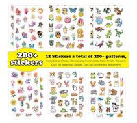 Shein 200 piezas/12 hojas Pegatinas pequeñas para niños con dibujos, patrones impresos de animales de dibujos animados, plantas, sirenas, dinosaurios, pegat