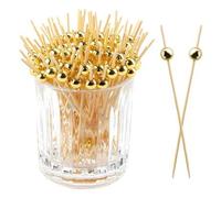 Shein 200 piezas Palillos para cócteles, palillos para aperitivos, decoración, bebidas y fiestas de frutas, palillos de bambú con bolas doradas, Navidad
