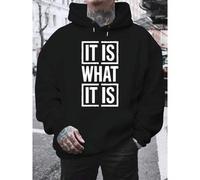 Shein 2024 Nueva Sudadera Estampada - Amarillo con Patrón Llamativo "IT IS WHAT IT IS", Tela de Punto de Poliéster Elástico al 100%, Corte Regular de Manga