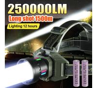 Shein 2025 Luz LED recargable talla grande potente, faro LED súper brillante, linterna de cabeza de 30W de largo, lámpara de caza para acampar