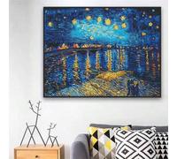 Shein 2025 Nuevo estilo Pintura famosa mundial de Van Gogh Cielo estrellado abstracto 11CT Kit de bordado estampado DIY Paisaje estampado Conjunto de puntad