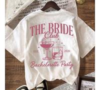 Shein 2026 Nueva Blusa de Verano Casual de Estilo Vintage para Mujer, Estampado Doble con Estrellas y "THE BRIDE Club EST" Estampado de Fiesta Individual, C