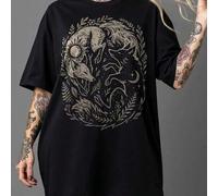 Shein 2026 Nueva Camiseta Yin Yang de Zorro, Camiseta Sol y Luna, Camiseta Bosque de Brujas, Camiseta Estampado Animal Misterioso, Camiseta de Cuello Redond
