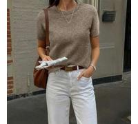 Shein 2026 Nuevo top de punto marrón cálido para mujer, de estilo casual urbano e intelectual, adecuado para ir al trabajo, ocio y ocasiones sociales, viaje