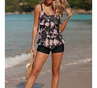 Shein 2026 Nuevo Traje de baño de mujer Llegada Estampado floral Mujer Camiseta sin espalda de múltiples capas Bikini Top para la escuela, adecuado para vac
