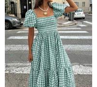 Shein 2026 Nuevo vestido de primavera, verano y principios de otoño para mujer, de estilo bohemio elegante y casual con volantes y pliegues en el bajo, colo