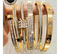 Shein 2026 Nuevos pendientes de acero inoxidable 304 de 18K oro, con diseños minimalistas lisos, llenos de brillo de diamantes, rayas en capas, corte geomét