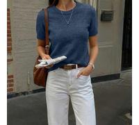 Shein 2026 Primavera/Otoño Nueva Blusa de Punto Azul Marino para Mujer, Estilo Casual Urbano e Intelectual, Adecuado para Ir al Trabajo, Ocio y Ocasiones So