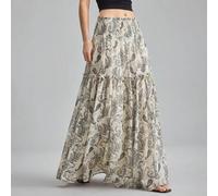 Shein 2026 Primavera/Verano Nueva Falda para Mujer, Tejido Trenzado, Dobladillo con Volantes, Silueta de Línea A con Cintura Ceñida, Estampado Floral de Ana