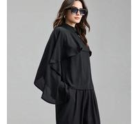 Shein 2026 Primavera/Verano Nueva Poncho de manga larga negra con cuello alto y capas, adecuada para fiestas urbanas modernas, temporada de vuelta al colegi