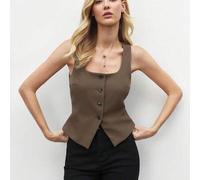 Shein 2026 Primavera/Verano Nuevo Chaleco de cuello cuadrado verde oliva de una hilera, elegante y moderno para el día a día en la ciudad. Estilo retro de l