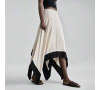Shein 2026 SS Falda asimétrica de mezcla de lino de color contrastante para mujer, adecuada para el Día de San Juan en la playa, vacaciones, atuendos de fes