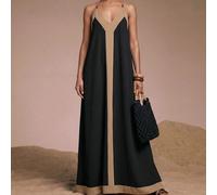 Shein 2026 Último Pantalón Largo Casual de Playa Tropical para Vacaciones y Cena, Tacto de Lino Elegante Bohemio con Bloques de Color, Viaje, Característica