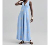 Shein 2026SS Vestido extra largo de mujer para primavera/verano, vestido extra largo de diseño con cuello en V profundo, sin mangas, con estampado floral ja