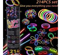 Shein 214 piezas Set de varitas luminosas de colores de 8 pulgadas, súper brillantes que brillan de 8 a 12 horas, con las que puedes hacer pulseras, collare