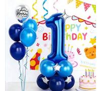 Shein 22 Globos de Número Azul Real, Globos de Estrella Plateada y Globos de Látex Azul Claro & Azul Oscuro, Adecuados para Sorpresa de Cumpleaños, Decoraci
