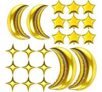 Shein 22 piezas Conjunto de globos de papel de aluminio con estrellas y lunas - Globo de papel de aluminio con luna dorada metálica de 28/36 pulgadas, 10 gl