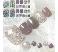 Shein 22 piezas Nuevas pegatinas de uñas de los dedos de los pies de verano con diseño de concha en 3D con efecto láser, con diamantes de imitación, art