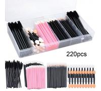 Shein 220 piezas Kit de herramientas de maquillaje Estuche Cepillos de cejas Varitas de rímel Pinceles de labios Delineador desechable Aplicadores de sombra