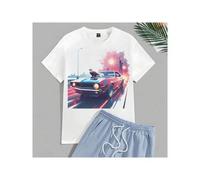 Shein 220g Cotton T-Shirt Patriotic Muscle Car Eagle Design - USA Pride Tee, Fireworks Liberty Graphic Print, Classic American Style, Comfortable Fit, Durab