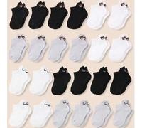 Shein 24/12/5/1 pares de calcetines para bebé en negro, blanco y gris con diseños de caras y osos de peluche. Estos adorables calcetines son aptos para uso