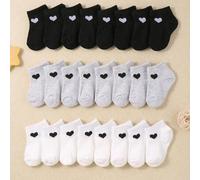 Shein 24/12/5 pares de calcetines náuticos para bebé con estampado jacquard de corazones en negro, blanco y gris. Calcetines cortos, simples, casuales y dep