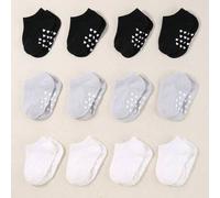 Shein 24/12/6/1 pares de calcetines para bebé, en negro, blanco y gris, con puntos antideslizantes con forma de corazón. Estos calcetines antideslizantes so
