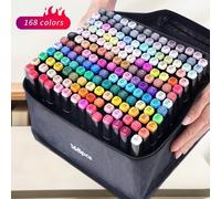 Shein 24/48/60/80/168 Colores Marcadores de Arte Permanentes a Base de Alcohol, Punta Doble de Pincel y Punta de Bisel, Marcador Difuminador, Adecuado para