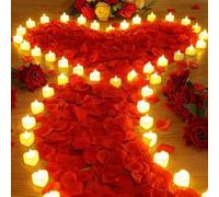 Shein 24/48 piezas de velas LED con forma de corazón sin llama, con 2000 pétalos de rosa artificial, velas de té LED románticas, adecuadas para noches román
