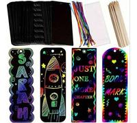 Shein 24/48 piezas Juego de manualidades para hacer marcapáginas de colores mágicos con herramientas de rascar, cintas y papel de colores arcoíris. Ideal pa