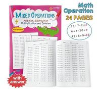 Shein 24 páginas Libro de ejercicios de Suma, Resta, Multiplicación y División, Operaciones matemáticas mixtas, Preguntas de entrenamiento especializado en
