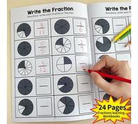 Shein 24 páginas Libro de trabajo de aprendizaje de fracciones, actividades de emparejamiento y coloreo de fracciones visuales, adecuado para práctica de ma