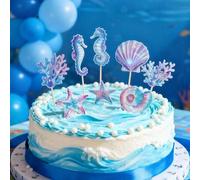 Shein 24 piezas/12 piezas/6 piezas/Paquete Decoraciones para cupcakes de sirena - Decoraciones de cumpleaños de sirena con brillo Decoraciones para pastel d