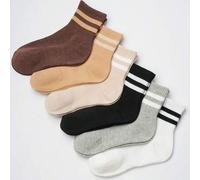 Shein 24 piezas/12 piezas Calcetines casuales de media pantorrilla de rayas deportivas para mujer. Calcetines gruesos de media pantorrilla a rayas blanco y