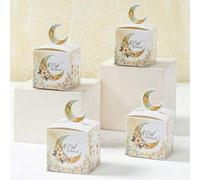 Shein 24 piezas Conjunto de caja de regalo Eid Mubarak, bolsas de regalo con patrón de linterna de luna creciente de acuarela, cajas de dulces Eid, cajas de