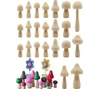 Shein 24 piezas de hongos de madera sin terminar, mini hongos de madera naturales DIY utilizados para arte, manualidades, pintura y decoración de escritorio