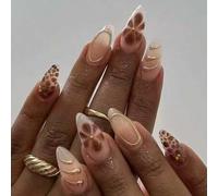 Shein 24 piezas de pegatinas de uñas de gel 3D con forma de almendra, crea arte de uñas floral, diseño de punta francesa, perla mediana, kit de uñas acrílic