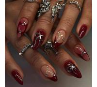 Shein 24 piezas de pegatinas de uñas francesas con forma de almendra y 3D de rhinestone para realzar tu sentido de la moda. Este set de pegatinas de uñas es