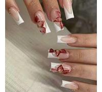 Shein 24 piezas de pegatinas de uñas rectangulares 3D de gel, diseño de perlas falsas, pegatinas de uñas acrílicas blancas francesas para aplicar, decoració