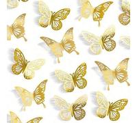 Shein 24 piezas Juego de decoración de mariposas doradas, 2 estilos, 3 tamaños, pegatinas de mariposas 3D, decoraciones para cupcakes, pegatinas de mariposa