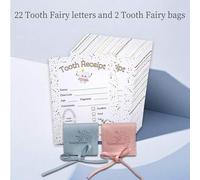 Shein 24 piezas Kit del Hada de los Dientes para Niños, 22 piezas Paquete de Recibos del Hada de los Dientes con 2 piezas Bolsitas para Dientes (Rosa y Azul
