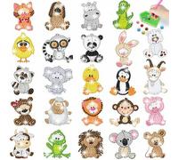 Shein 24 piezas Pegatinas de pintura de diamante redondas con cristal para niños, pegatinas decorativas de dibujos animados de animales