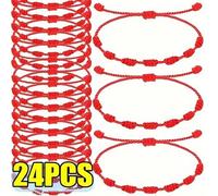 Shein 24 piezas Pulseras rojas ajustables hechas a mano con 7 nudos, pulseras apilables clásicas para parejas y amigos, joyas de accesorios de moda hechas a