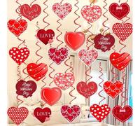 Shein 24 piezas Remolinos de corazones rojos con brillo, remolinos colgantes de corazones rojos con brillo, decoraciones colgantes de remolinos de corazones