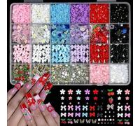 Shein 24 piezas/set de decoración para uñas que incluye mariposas huecas de aleación, cerezas, strass planos, lazos 3D, flores miniatura multicolor, cuentas