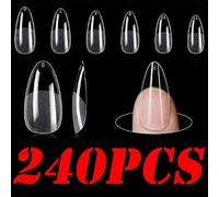 Shein 240 piezas de puntas de uñas de almendra medianas, media mate suave gel X uña, 12 tamaños de puntas de uñas acrílicas prensadas semi-mate transparente