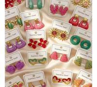 Shein 24piezas/Set Pendientes elegantes de acero inoxidable fundido, formas incluyen flores, gotas de agua, mariposas, alas y formas geométricas. Estos pend