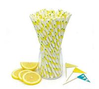 Shein 25/100 piezas Pajitas de papel con patrón de limón 6X197mm Suministros para fiestas Fruta Playa Cumpleaños Graduación, Pajitas para bebidas, Diámetro